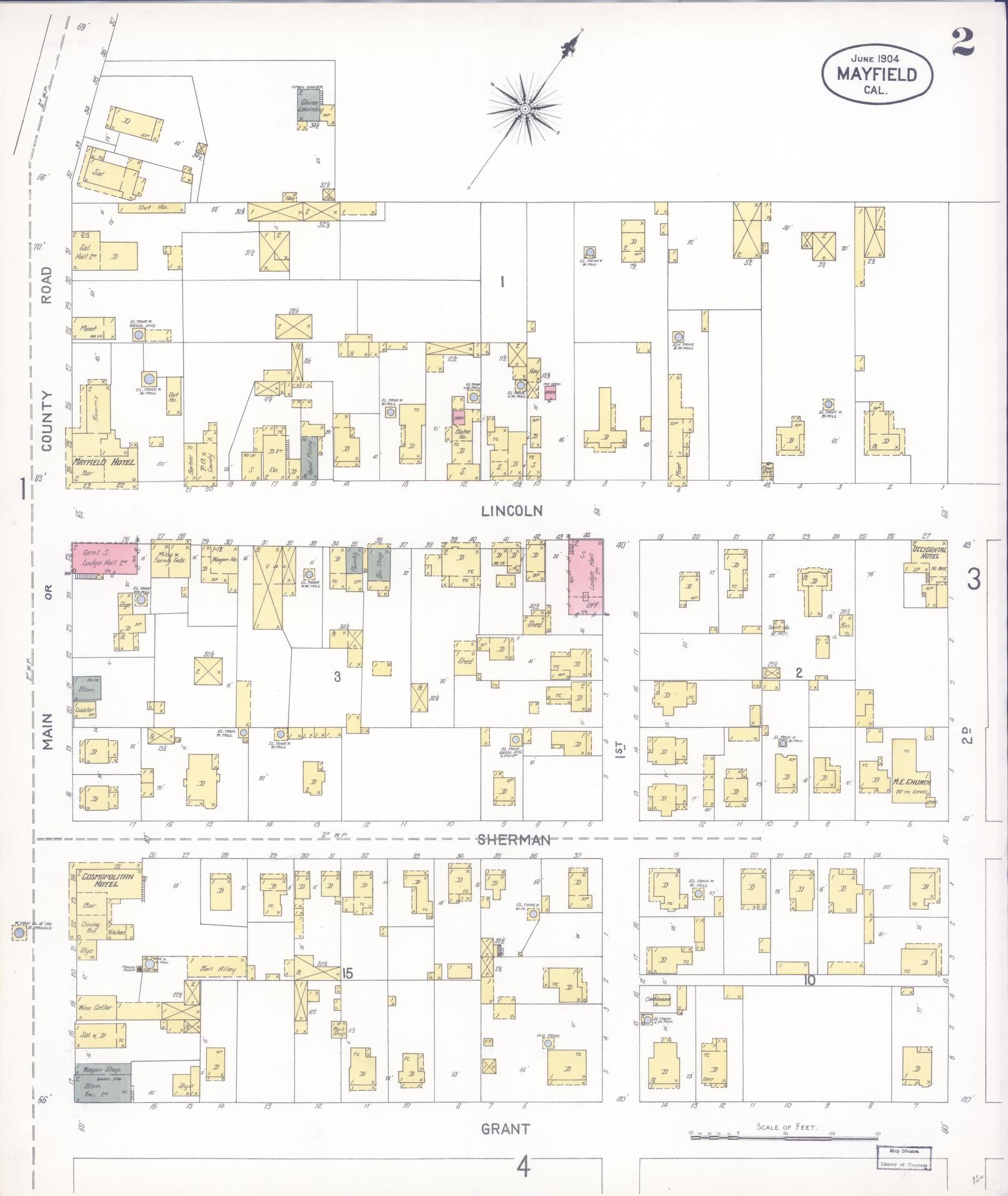 Sanborn Fire Insurance Map from Mayfield, Santa Clara County, California (1904), Sheet #0002 - Complete Map Set gallery image, historic Sanborn map, vintage wall art, California California