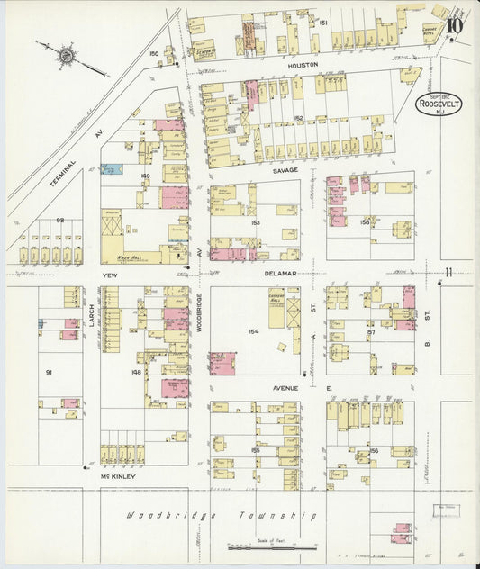 Sanborn Fire Insurance Map from Roosevelt, Middlesex County, New Jersey (1912), Sheet #0010 - Historic Sanborn Fire Insurance Map Print, vintage old map wall art, antique decor, genealogy gift, New Jersey New Jersey map