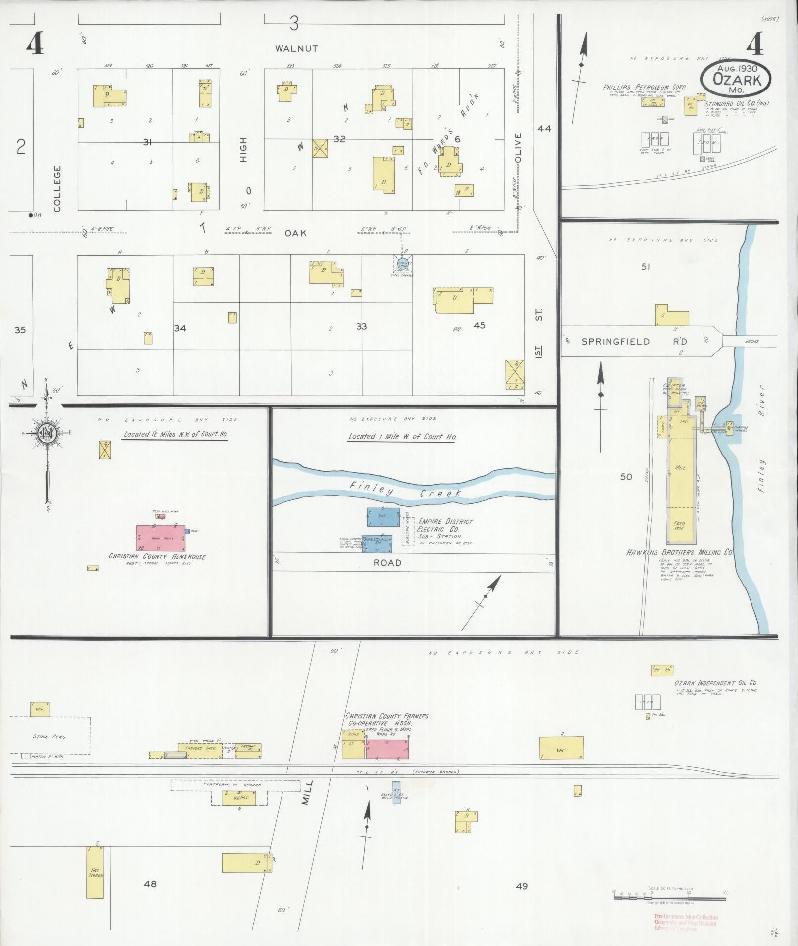 Sanborn Fire Insurance Map from Ozark, Christian County, Missouri (1930), Sheet #0004 - Historic Sanborn Fire Insurance Map Print, vintage old map wall art, antique decor, genealogy gift, Missouri Missouri map