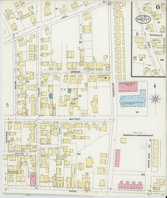 Sanborn Fire Insurance Map from Nashua, Hillsborough County, New Hampshire (1897), Sheet #0006 - Historic Sanborn Fire Insurance Map Print, vintage old map wall art, antique decor, genealogy gift, New Hampshire New Hampshire map