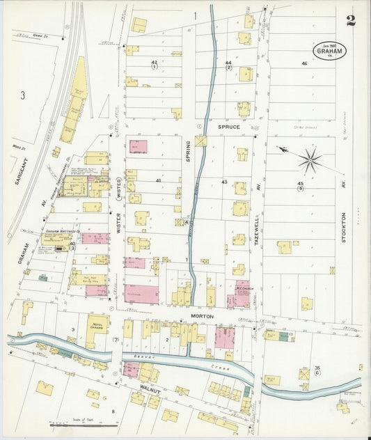 Sanborn Fire Insurance Map from Graham, Tazewell County, Virginia (1908), Sheet #0002 - Historic Sanborn Fire Insurance Map Print, vintage old map wall art, antique decor, genealogy gift, Virginia Virginia map