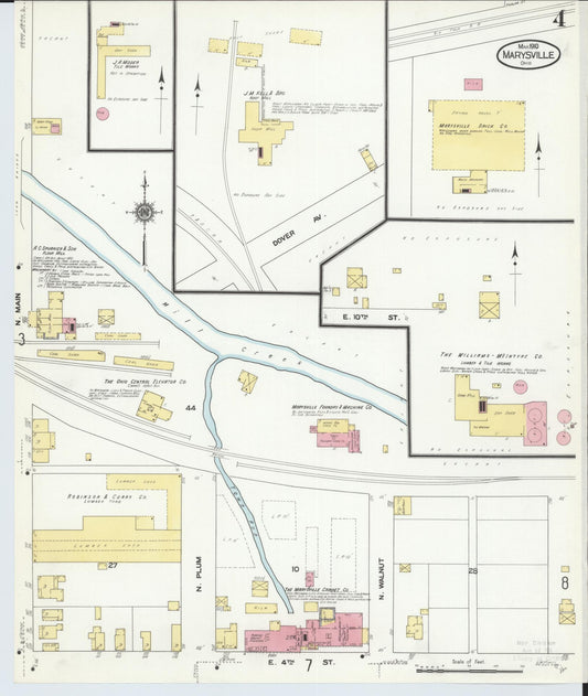 Sanborn Fire Insurance Map from Marysville, Union County, Ohio (1910), Sheet #0004 - Historic Sanborn Fire Insurance Map Print, vintage old map wall art, antique decor, genealogy gift, Ohio Ohio map