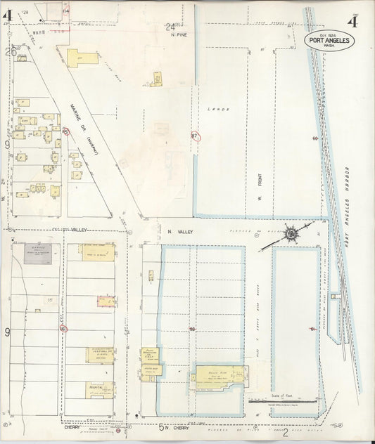 Sanborn Fire Insurance Map from Port Angeles, Clallam County, Washington (1949), Sheet #0004 - Historic Sanborn Fire Insurance Map Print, vintage old map wall art, antique decor, genealogy gift, Washington Washington map