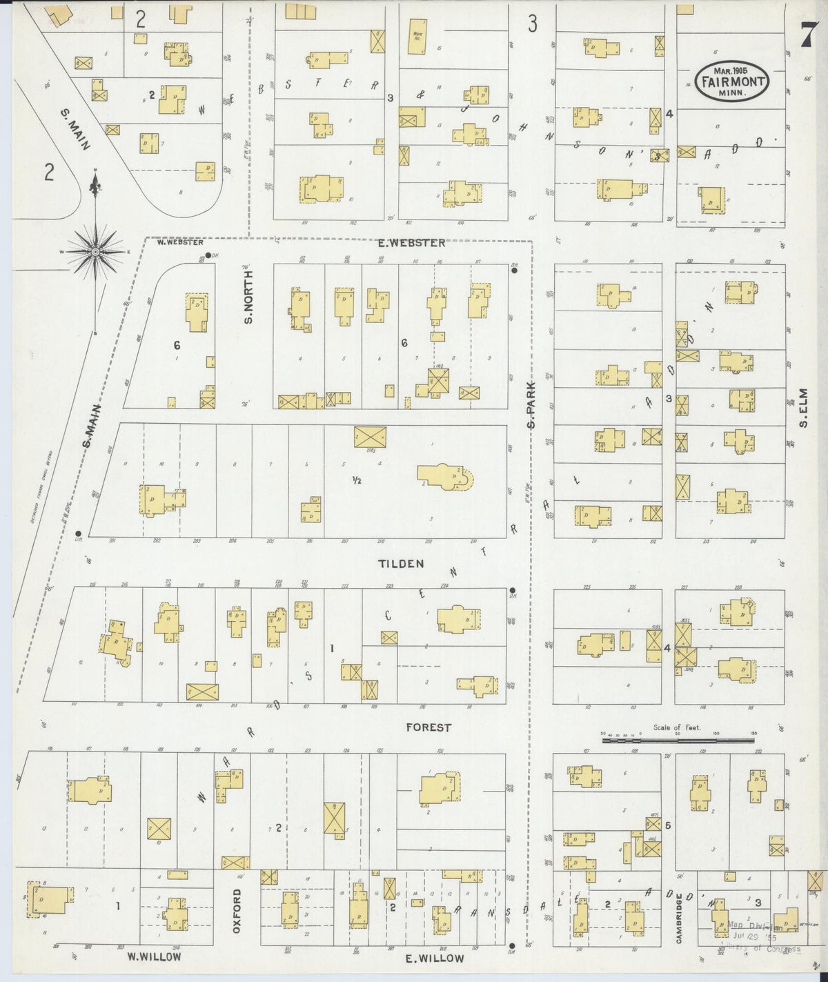 Sanborn Fire Insurance Map from Fairmont, Martin County, Minnesota (1905), Sheet #0007 - Historic Sanborn Fire Insurance Map Print, vintage old map wall art, antique decor, genealogy gift, Minnesota Minnesota map