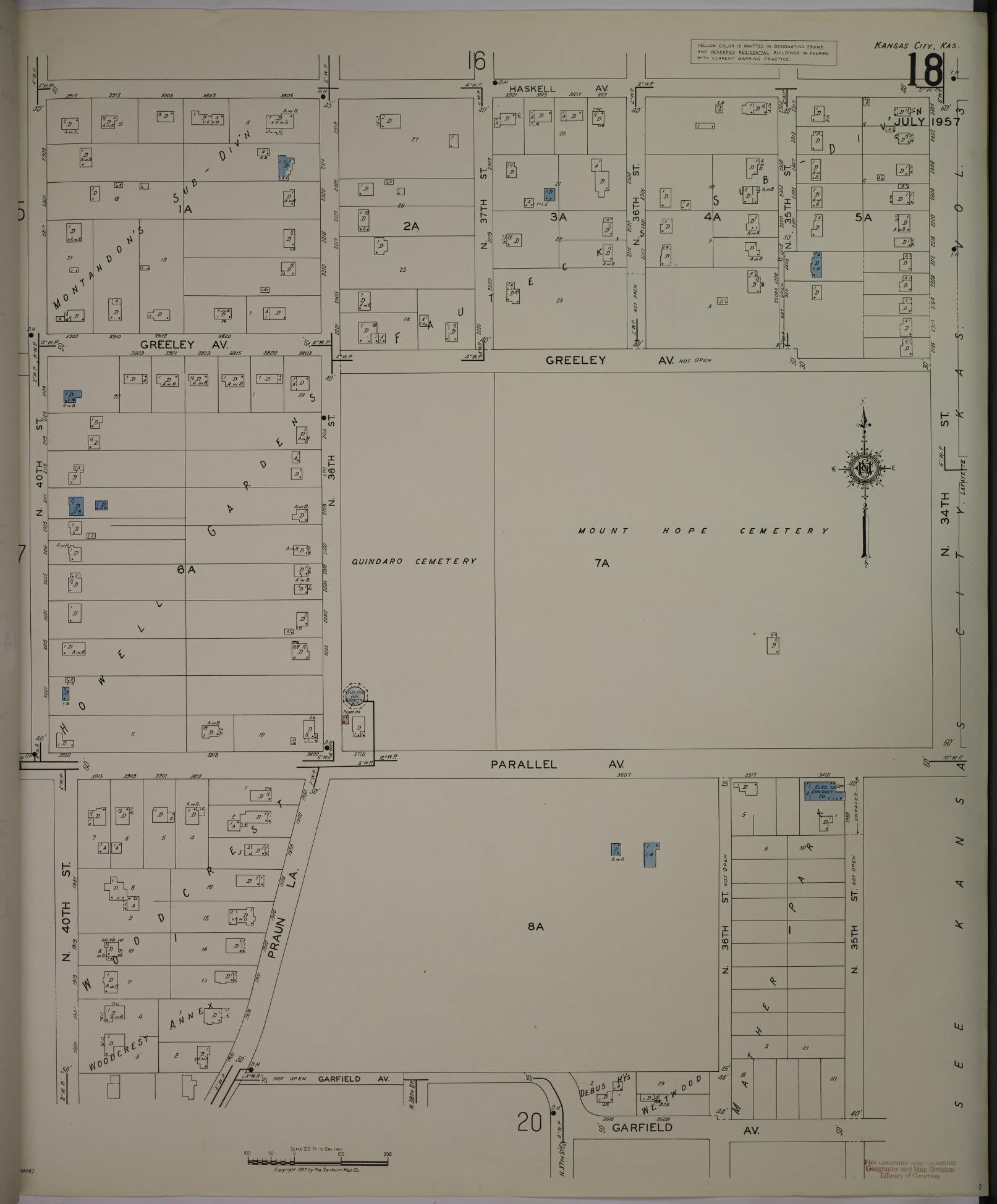 Sanborn Fire Insurance Map from Kansas City, Wyandotte County, Kansas (1957), Sheet #0018 - Complete Map Set gallery image, historic Sanborn map, vintage wall art, Kansas Kansas