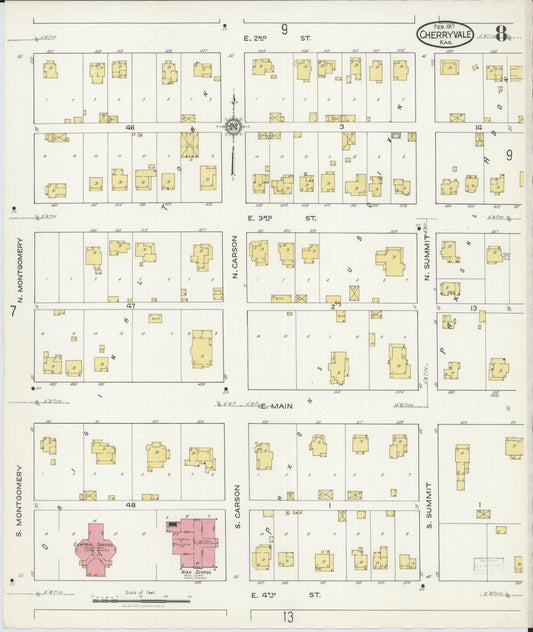 Sanborn Fire Insurance Map from Cherryvale, Montgomery County, Kansas (1917), Sheet #0008 - Historic Sanborn Fire Insurance Map Print, vintage old map wall art, antique decor, genealogy gift, Kansas Kansas map