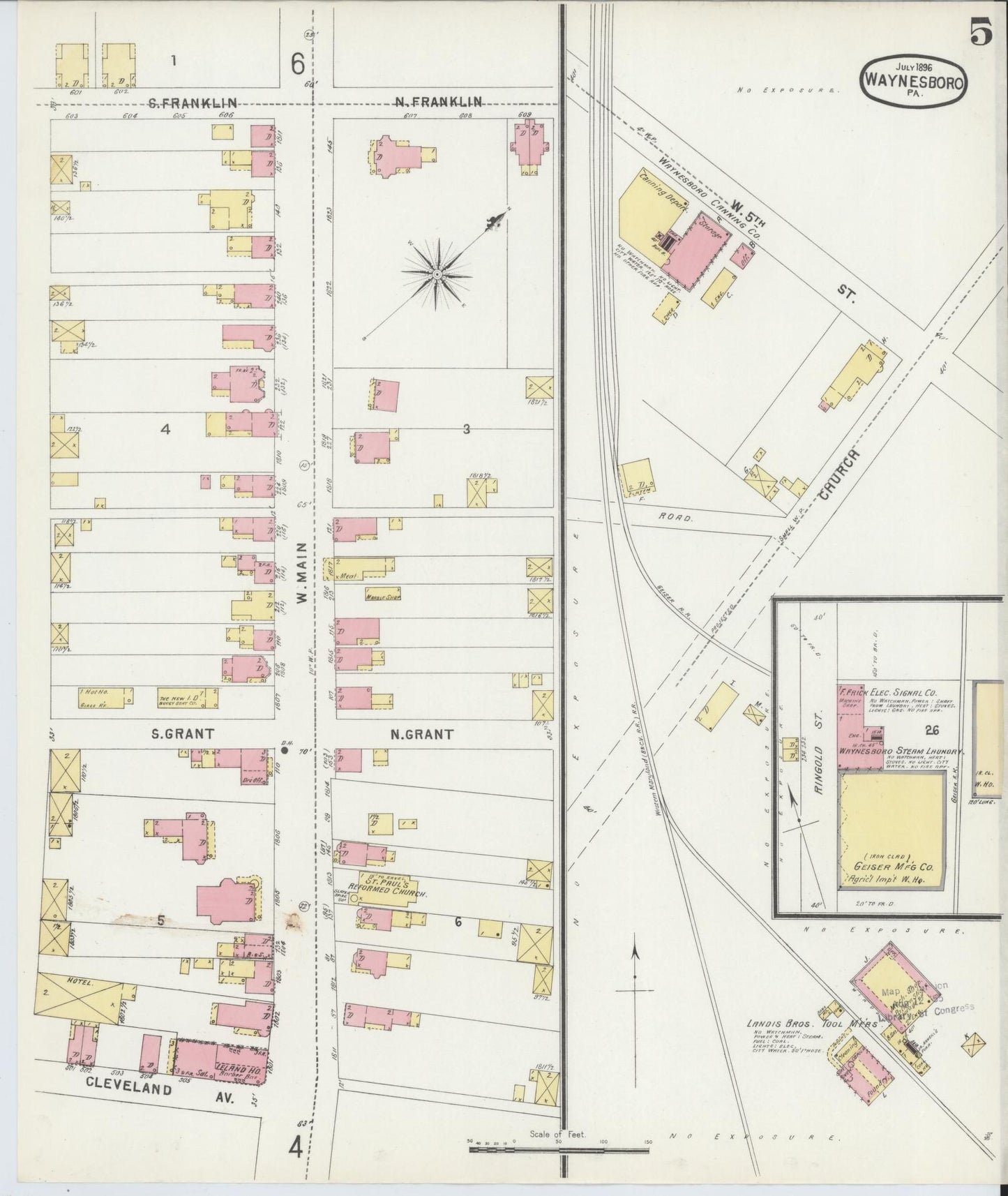 Sanborn Fire Insurance Map from Waynesboro, Franklin County, Pennsylvania (1896), Sheet #0005 - Complete Map Set gallery image, historic Sanborn map, vintage wall art, Pennsylvania Pennsylvania