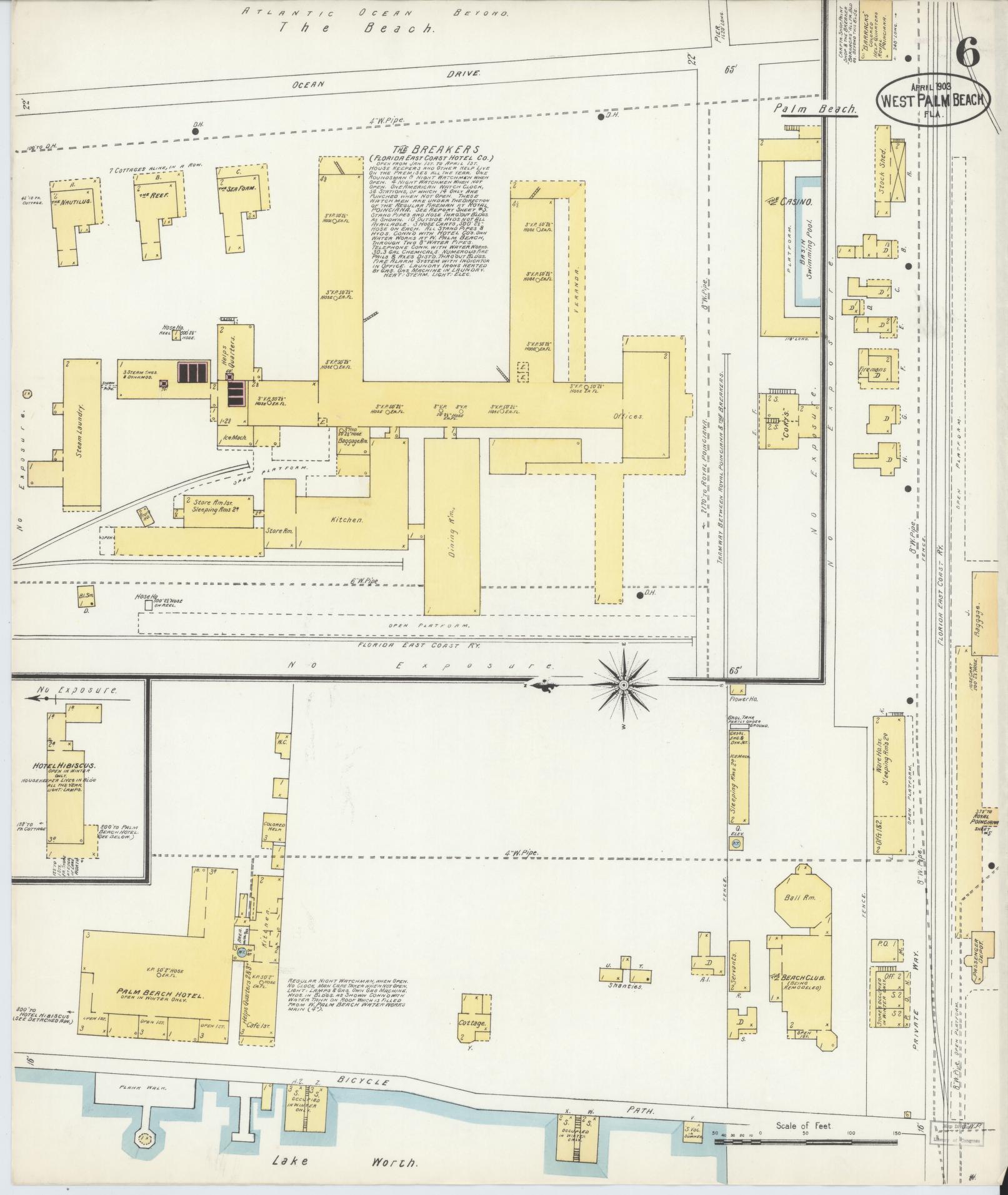 Sanborn Fire Insurance Map from West Palm Beach, Dade County, Florida (1903), Sheet #0006 - Complete Map Set gallery image, historic Sanborn map, vintage wall art, Florida Florida