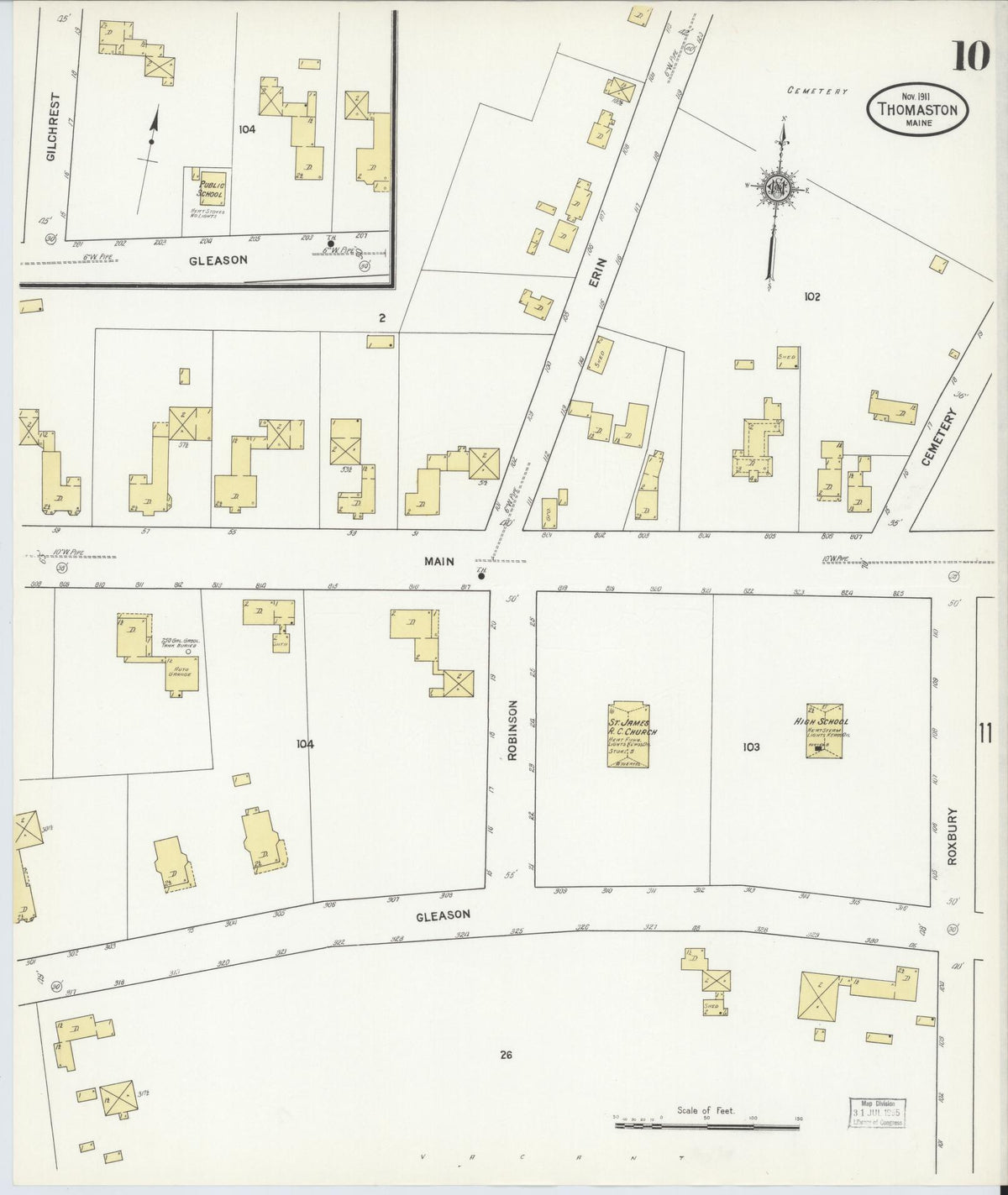 Sanborn Fire Insurance Map from Thomaston, Knox County, Maine (1911), Sheet #0010 - Complete Map Set gallery image, historic Sanborn map, vintage wall art, Maine Maine