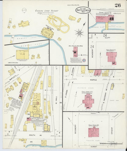 Sanborn Fire Insurance Map from Battle Creek, Calhoun County, Michigan (1907), Sheet #0026 - Historic Sanborn Fire Insurance Map Print, vintage old map wall art, antique decor, genealogy gift, Michigan Michigan map