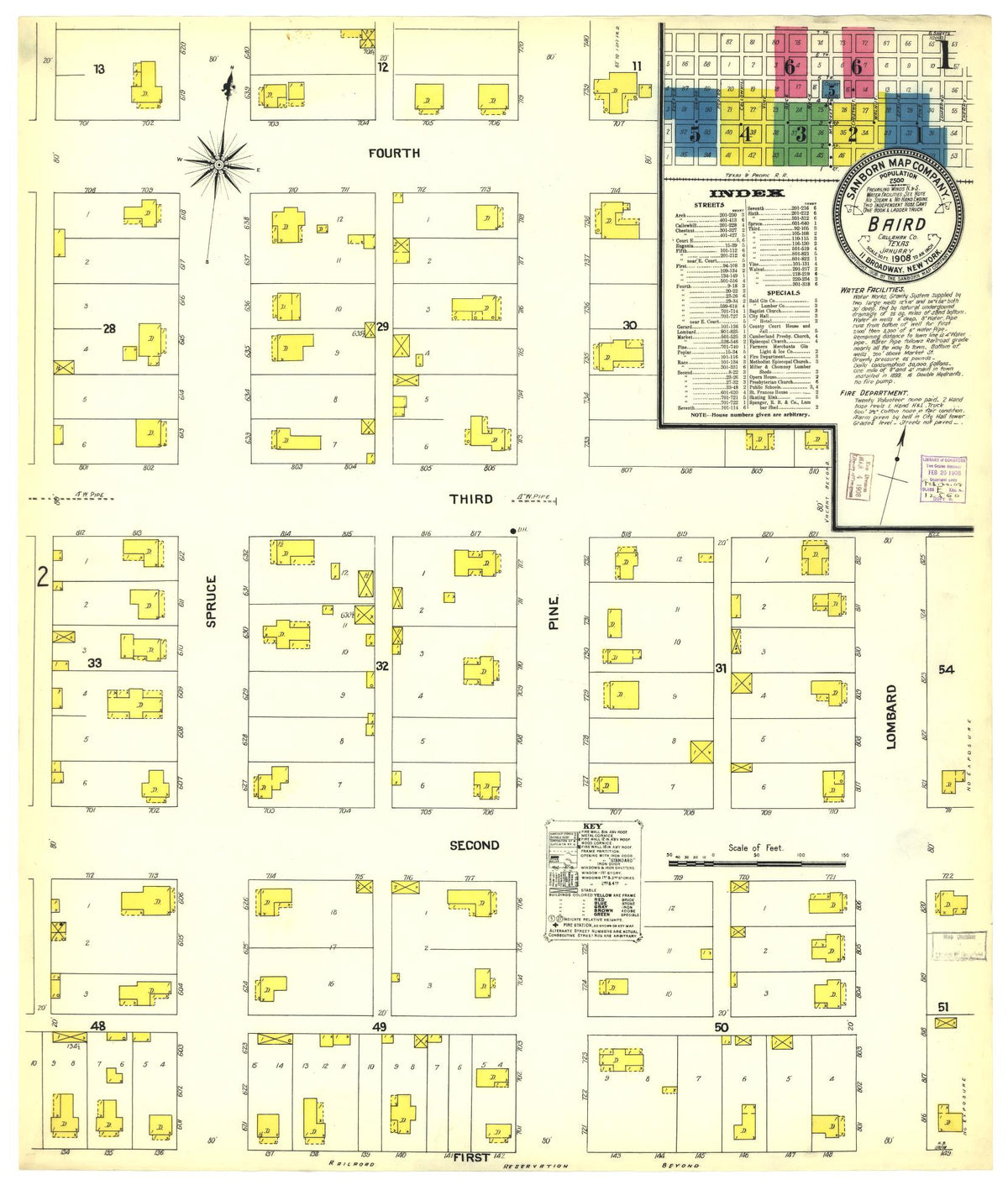 Sanborn Fire Insurance Map from Baird, Callahan County, Texas (1908), Sheet #0001 - Historic Sanborn Fire Insurance Map Print, vintage old map wall art, antique decor, genealogy gift, Texas Texas map