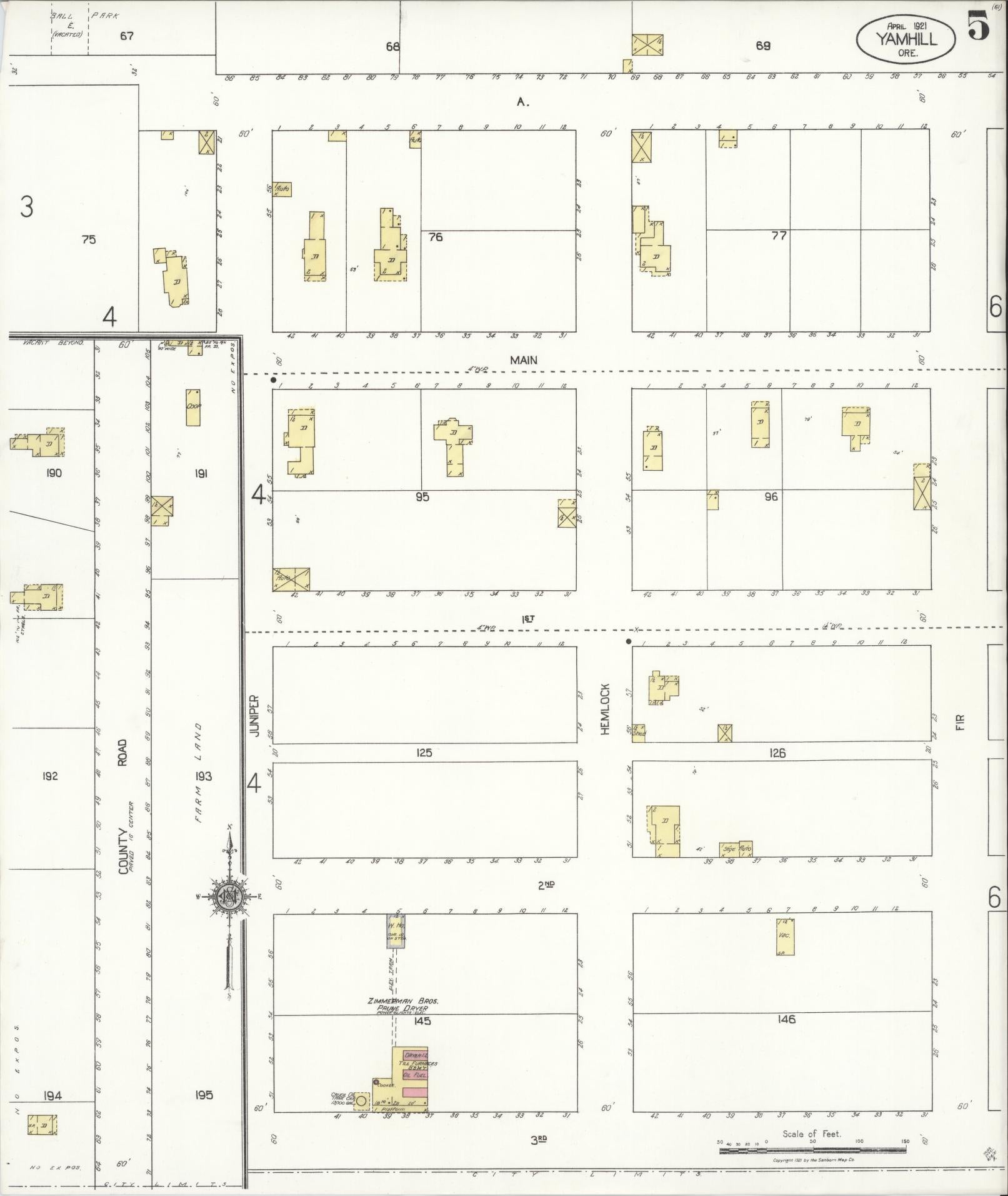 Sanborn Fire Insurance Map from Yamhill, Yamhill County, Oregon (1921), Sheet #0005 - Complete Map Set gallery image, historic Sanborn map, vintage wall art, Oregon Oregon