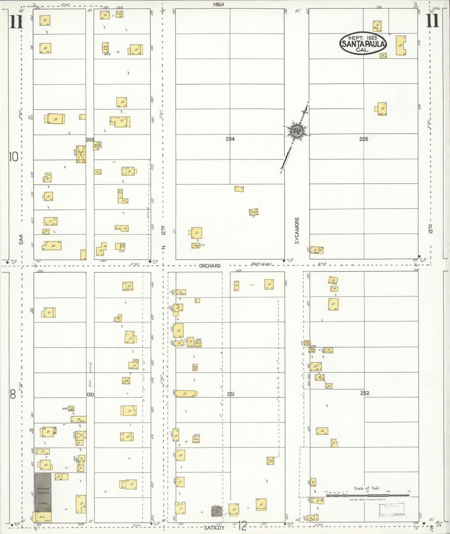 Sanborn Fire Insurance Map from Santa Paula, Ventura County, California (1923), Sheet #0011 - Complete Map Set gallery image, historic Sanborn map, vintage wall art, California California