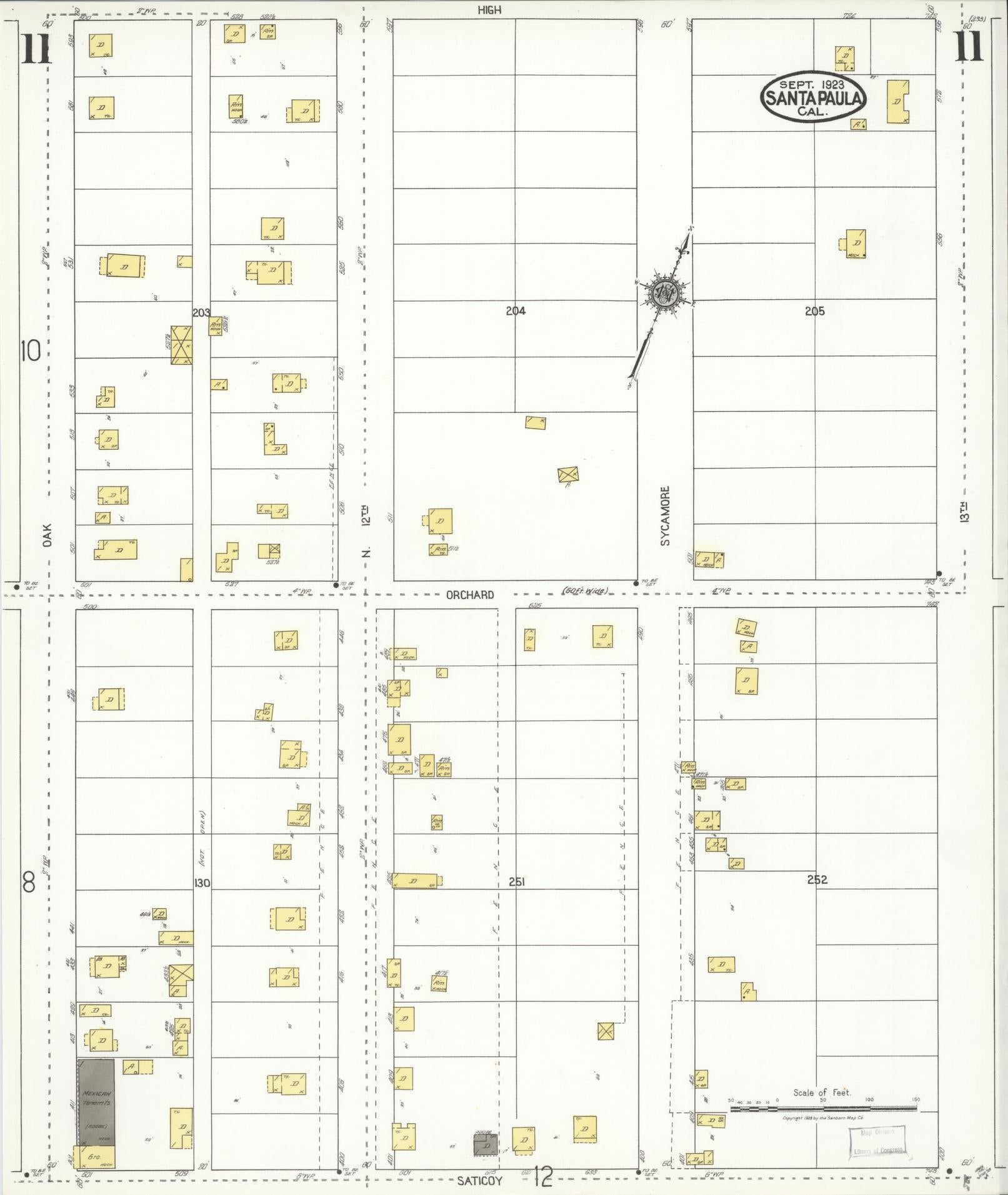 Sanborn Fire Insurance Map from Santa Paula, Ventura County, California (1923), Sheet #0011 - Complete Map Set gallery image, historic Sanborn map, vintage wall art, California California