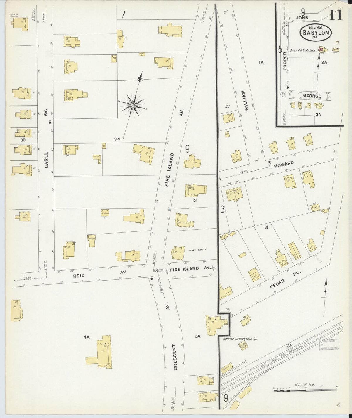 Sanborn Fire Insurance Map from Babylon, Suffolk County, New York (1908), Sheet #0011 - Complete Map Set gallery image, historic Sanborn map, vintage wall art, New York New York