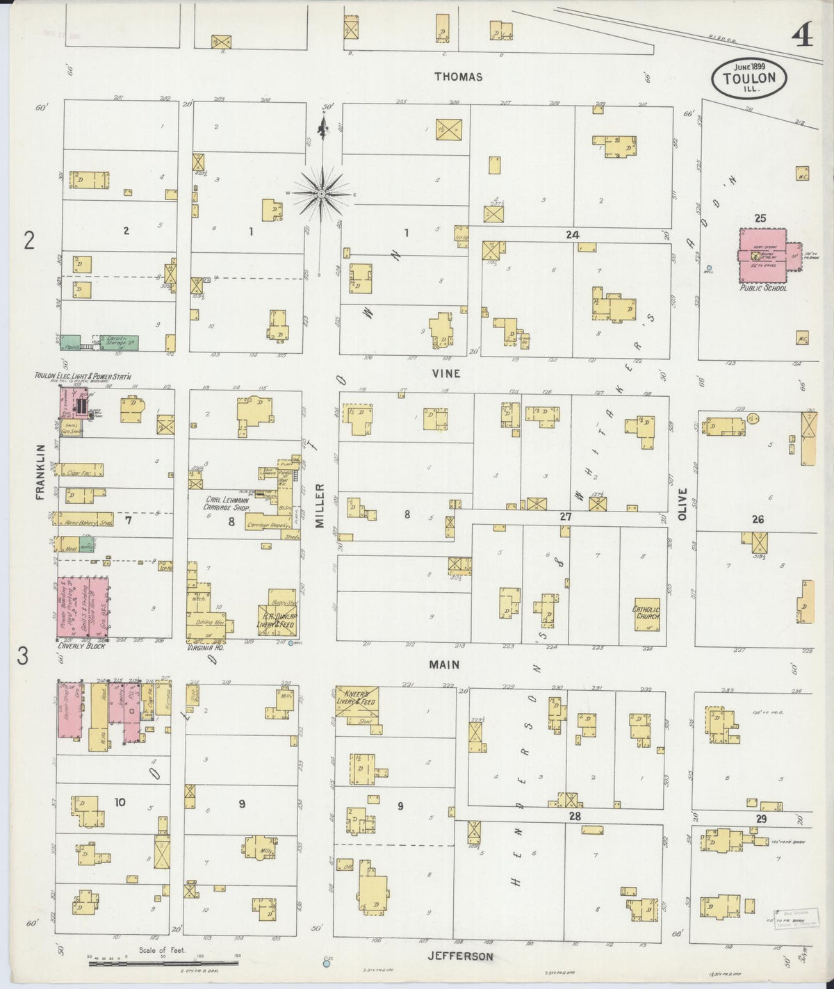 Sanborn Fire Insurance Map from Toulon, Stark County, Illinois (1899), Sheet #0004 - Complete Map Set gallery image, historic Sanborn map, vintage wall art, Illinois Illinois