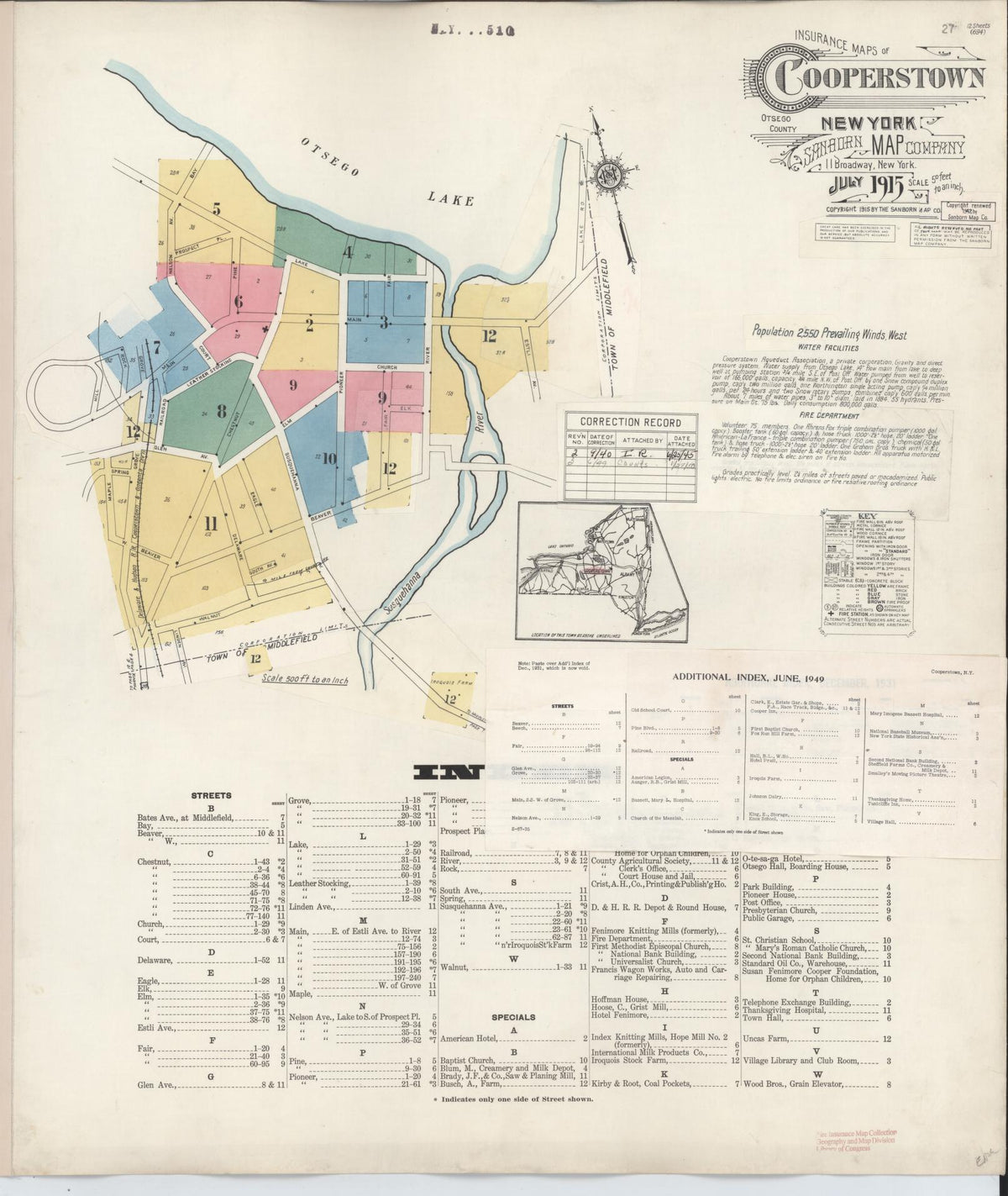 Sanborn Fire Insurance Map from Cooperstown, Otsego County, New York (1949), Sheet #0001 - Historic Sanborn Fire Insurance Map Print, vintage old map wall art, antique decor, genealogy gift, New York New York map