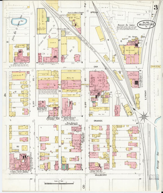 Sanborn Fire Insurance Map from Muscatine, Muscatine County, Iowa (1905), Sheet #0003 - Historic Sanborn Fire Insurance Map Print, vintage old map wall art