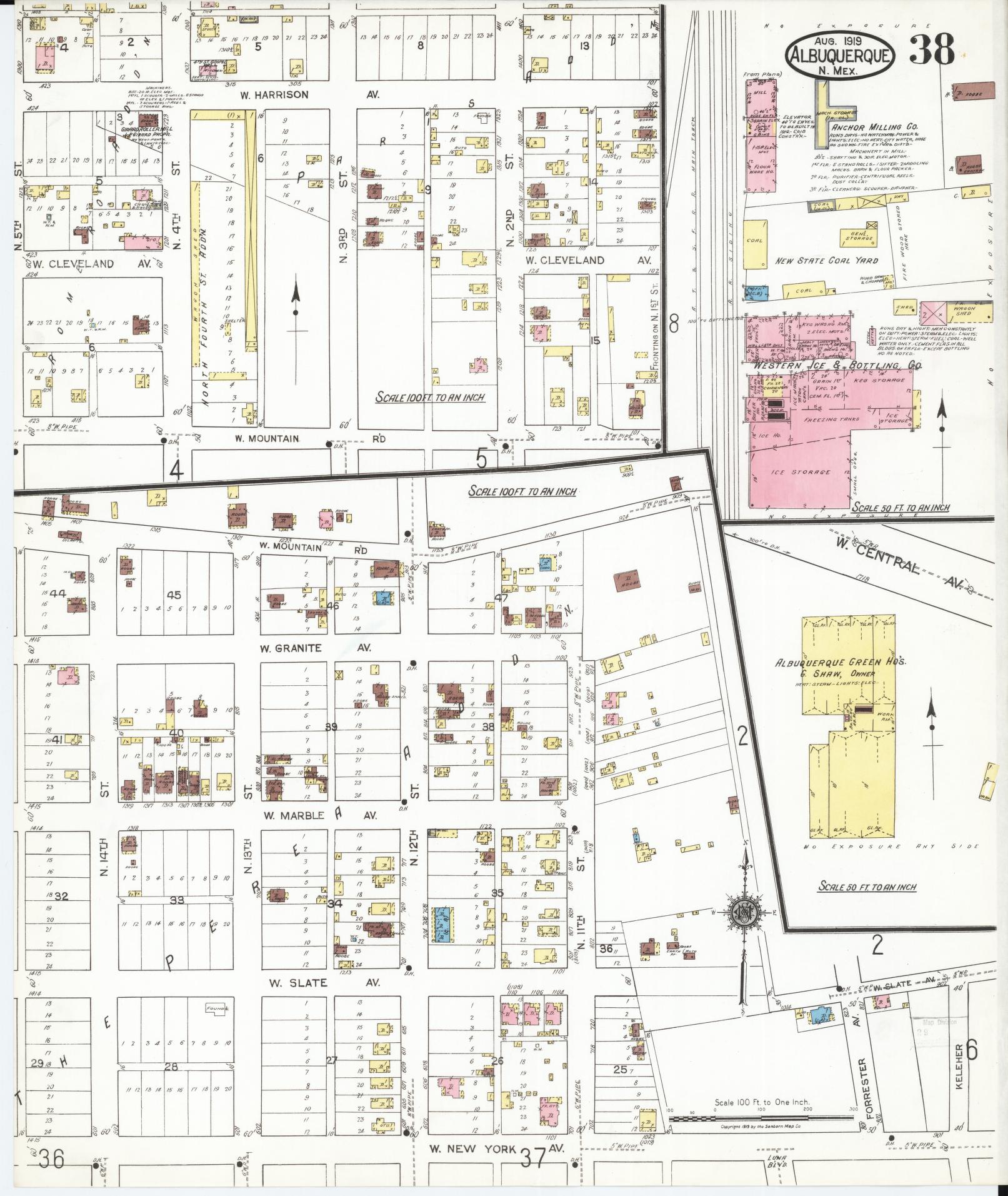 Sanborn Fire Insurance Map from Albuquerque, Bernalillo County, New Mexico (1919), Sheet #0038 - Complete Map Set gallery image, historic Sanborn map, vintage wall art, New Mexico New Mexico