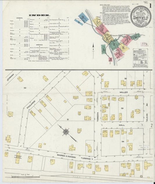 Sanborn Fire Insurance Map from Sheffield, Warren County, Pennsylvania (1910), Sheet #0001 - Historic Sanborn Fire Insurance Map Print, vintage old map wall art, antique decor, genealogy gift, Pennsylvania Pennsylvania map