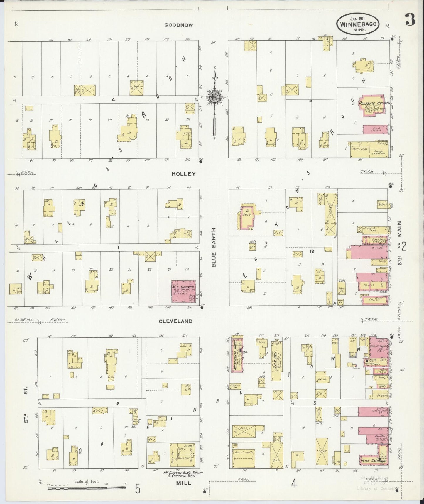 Sanborn Fire Insurance Map from Winnebago, Faribault County, Minnesota (1911), Sheet #0003 - Historic Sanborn Fire Insurance Map Print, vintage old map wall art, antique decor, genealogy gift, Minnesota Minnesota map