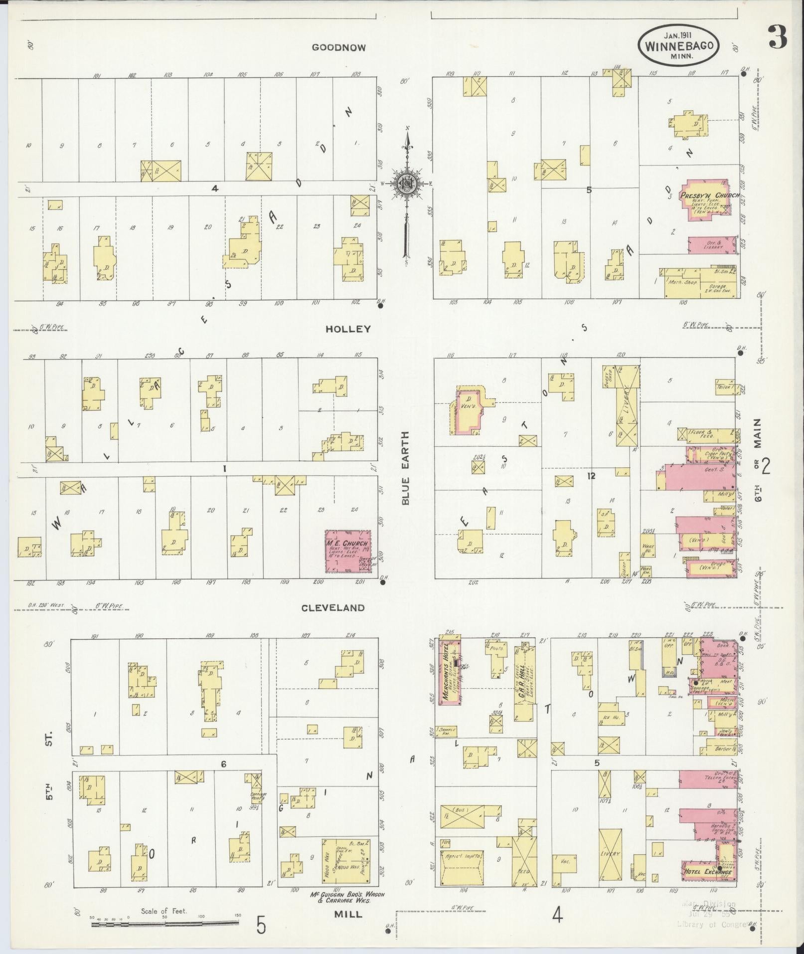 Sanborn Fire Insurance Map from Winnebago, Faribault County, Minnesota (1911), Sheet #0003 - Historic Sanborn Fire Insurance Map Print, vintage old map wall art, antique decor, genealogy gift, Minnesota Minnesota map