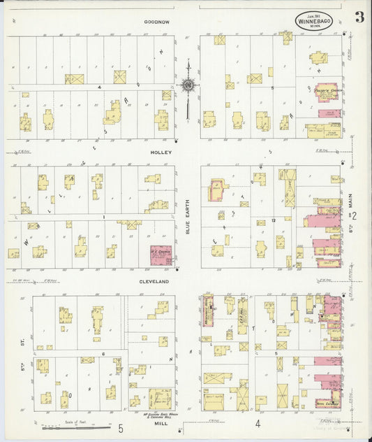 Sanborn Fire Insurance Map from Winnebago, Faribault County, Minnesota (1911), Sheet #0003 - Historic Sanborn Fire Insurance Map Print, vintage old map wall art, antique decor, genealogy gift, Minnesota Minnesota map