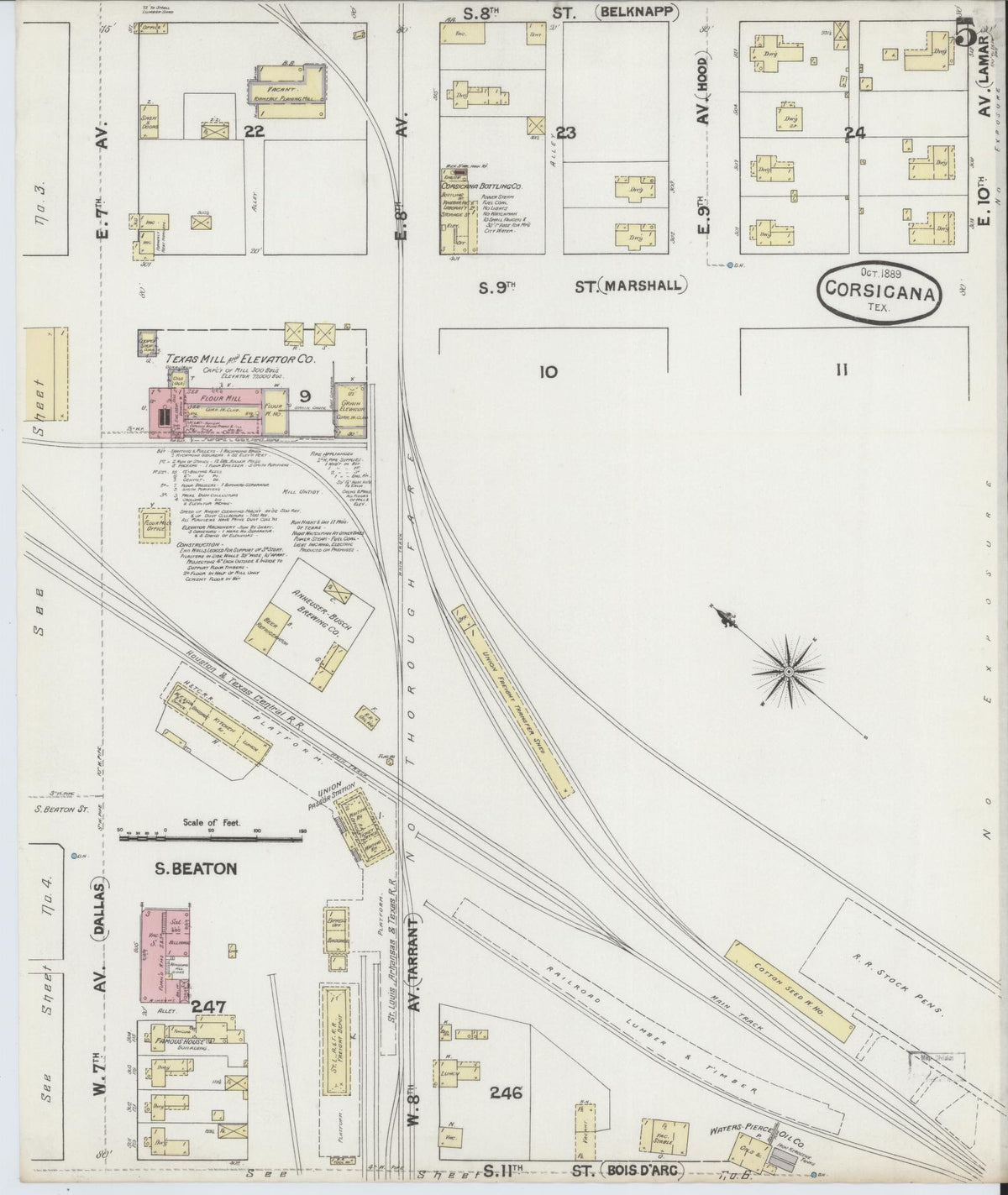 Sanborn Fire Insurance Map from Corsicana, Navarro County, Texas (1889), Sheet #0005 - Complete Map Set gallery image, historic Sanborn map, vintage wall art, Texas Texas