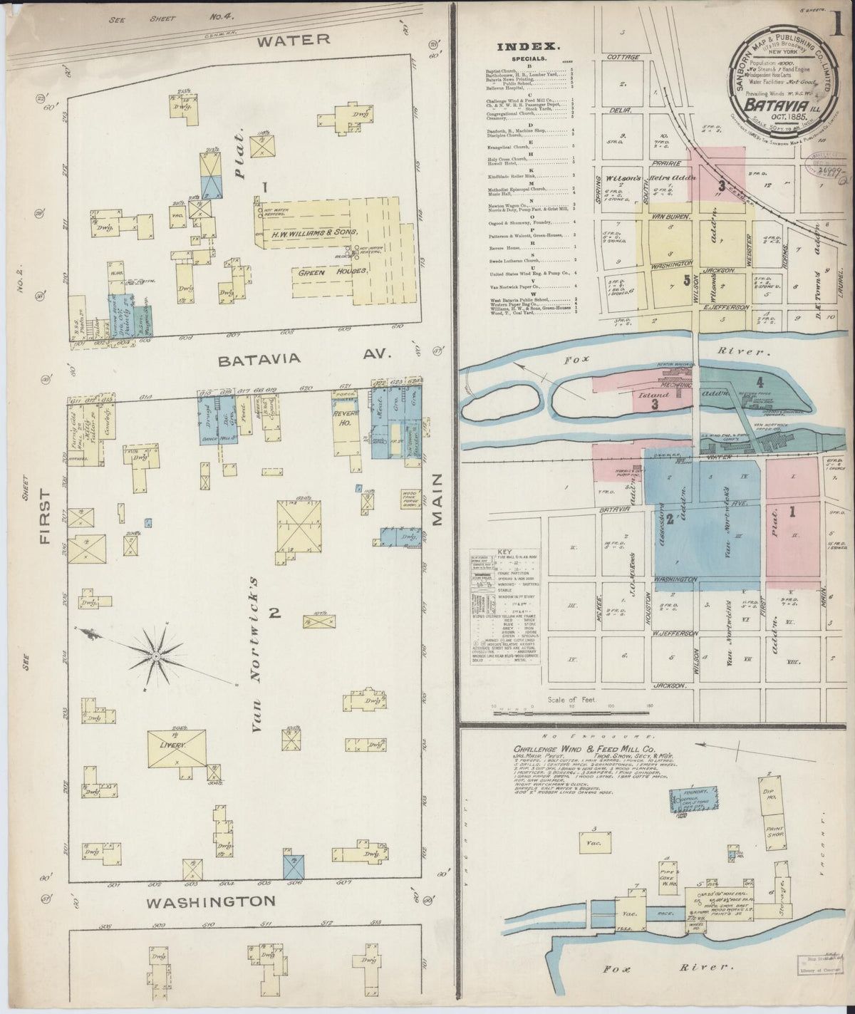 Sanborn Fire Insurance Map from Batavia, Kane County, Illinois (1885), Sheet #0001 - Historic Sanborn Fire Insurance Map Print, vintage old map wall art, antique decor, genealogy gift, Illinois Illinois map