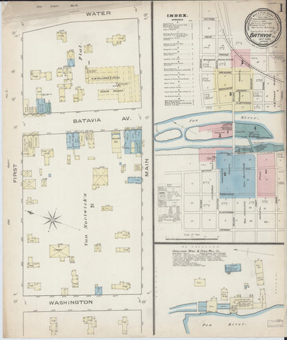 Sanborn Fire Insurance Map from Batavia, Kane County, Illinois (1885), Sheet #0001 - Historic Sanborn Fire Insurance Map Print, vintage old map wall art, antique decor, genealogy gift, Illinois Illinois map