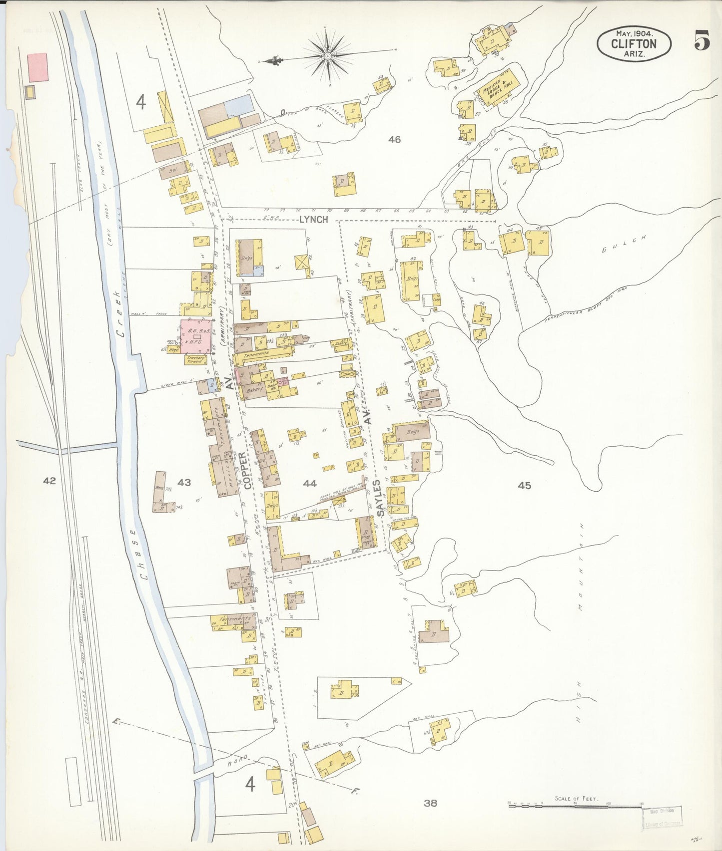 Sanborn Fire Insurance Map from Clifton, Greenlee County, Arizona (1904), Sheet #0005 - Historic Sanborn Fire Insurance Map Print, vintage old map wall art, antique decor, genealogy gift, Arizona Arizona map
