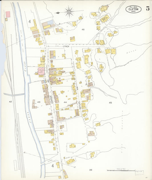 Sanborn Fire Insurance Map from Clifton, Greenlee County, Arizona (1904), Sheet #0005 - Historic Sanborn Fire Insurance Map Print, vintage old map wall art, antique decor, genealogy gift, Arizona Arizona map