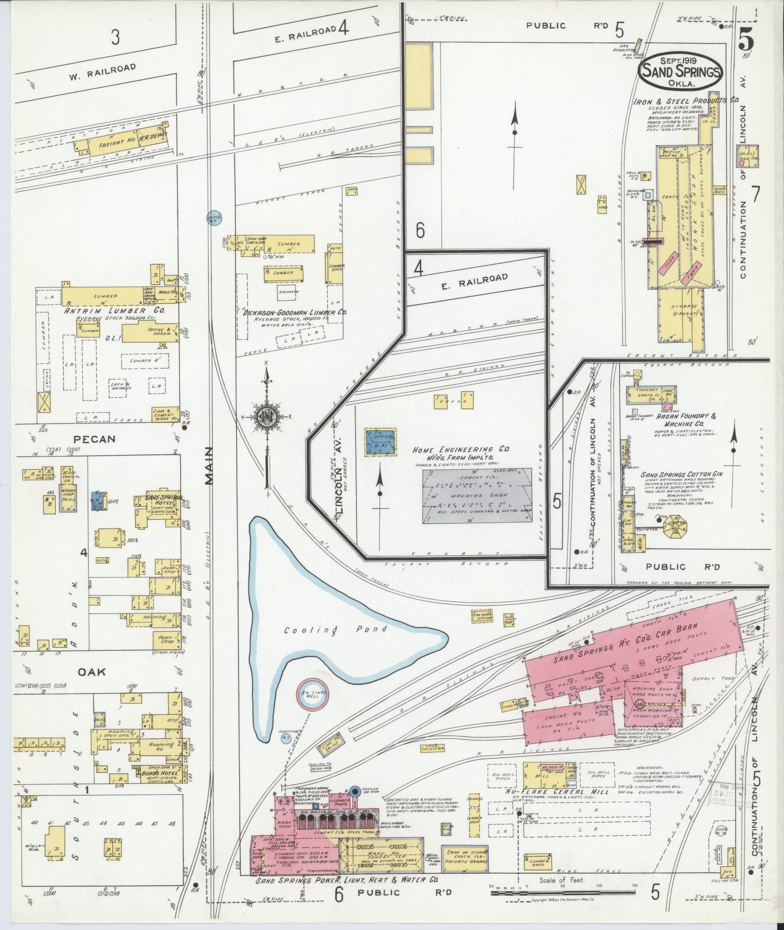 Sanborn Fire Insurance Map from Sand Springs, Tulsa County, Oklahoma (1919), Sheet #0005 - Complete Map Set gallery image, historic Sanborn map, vintage wall art, Oklahoma Oklahoma