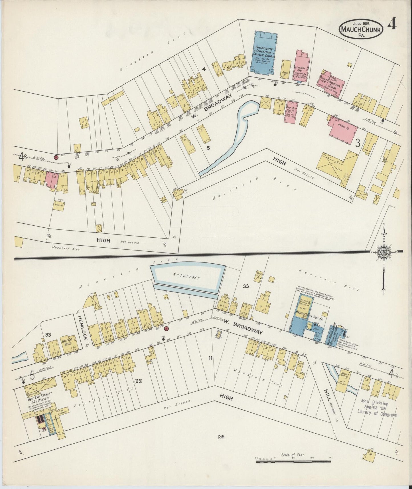 Sanborn Fire Insurance Map from Mauch Chunk, Carbon County, Pennsylvania (1915), Sheet #0004 - Historic Sanborn Fire Insurance Map Print, vintage old map wall art, antique decor, genealogy gift, Pennsylvania Pennsylvania map