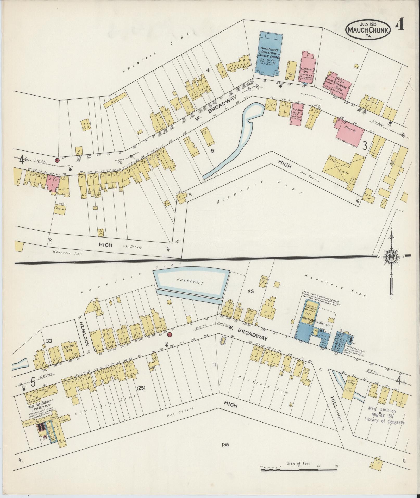 Sanborn Fire Insurance Map from Mauch Chunk, Carbon County, Pennsylvania (1915), Sheet #0004 - Historic Sanborn Fire Insurance Map Print, vintage old map wall art, antique decor, genealogy gift, Pennsylvania Pennsylvania map