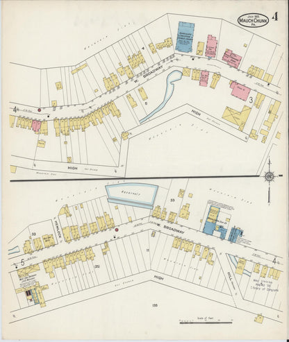 Sanborn Fire Insurance Map from Mauch Chunk, Carbon County, Pennsylvania (1915), Sheet #0004 - Historic Sanborn Fire Insurance Map Print, vintage old map wall art, antique decor, genealogy gift, Pennsylvania Pennsylvania map