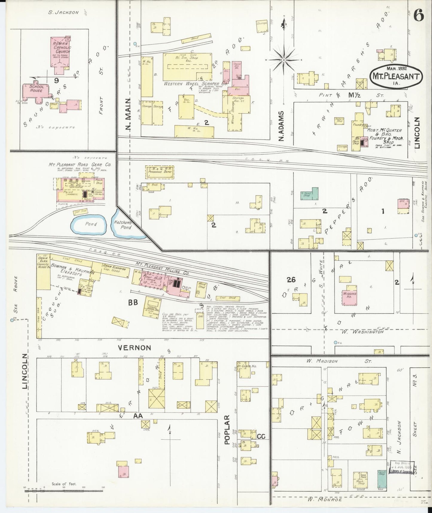 Sanborn Fire Insurance Map from Mount Pleasant, Henry County, Iowa (1892), Sheet #0006 - Historic Sanborn Fire Insurance Map Print, vintage old map wall art
