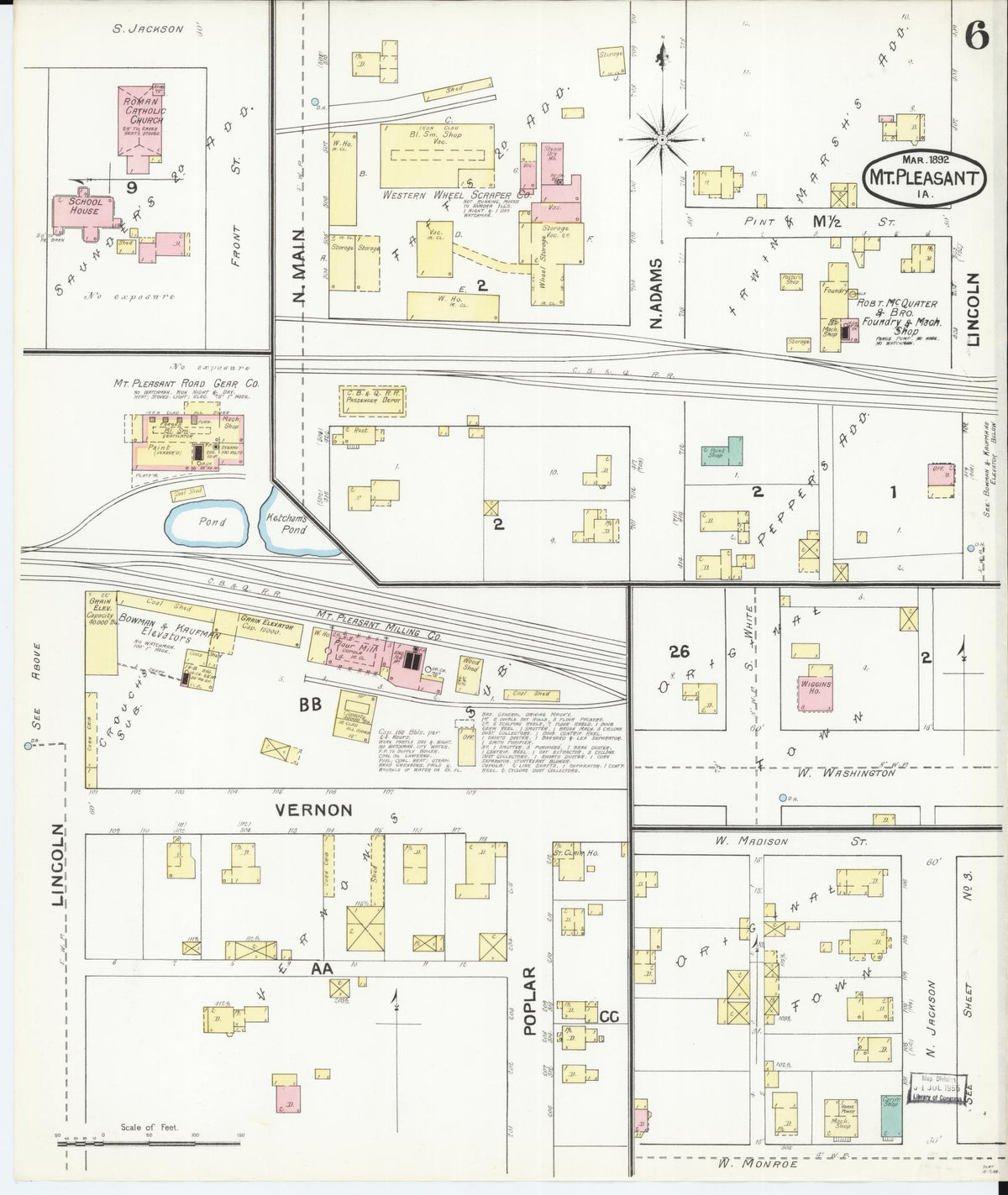 Sanborn Fire Insurance Map from Mount Pleasant, Henry County, Iowa (1892), Sheet #0006 - Historic Sanborn Fire Insurance Map Print, vintage old map wall art