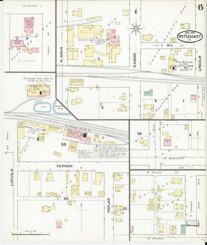 Sanborn Fire Insurance Map from Mount Pleasant, Henry County, Iowa (1892), Sheet #0006 - Historic Sanborn Fire Insurance Map Print, vintage old map wall art