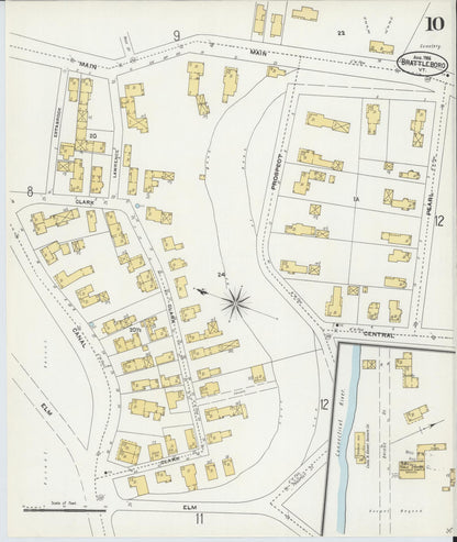 Sanborn Fire Insurance Map from Brattleboro, Windham County, Vermont (1906), Sheet #0010 - Complete Map Set gallery image, historic Sanborn map, vintage wall art, Vermont Vermont
