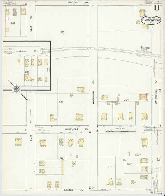 Sanborn Fire Insurance Map from Haddonfield, Camden County, New Jersey (1914), Sheet #0011 - Historic Sanborn Fire Insurance Map Print, vintage old map wall art, antique decor, genealogy gift, New Jersey New Jersey map