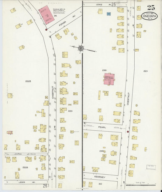 Sanborn Fire Insurance Map from Oneonta, Otsego County, New York (1916), Sheet #0025 - Historic Sanborn Fire Insurance Map Print, vintage old map wall art, antique decor, genealogy gift, New York New York map