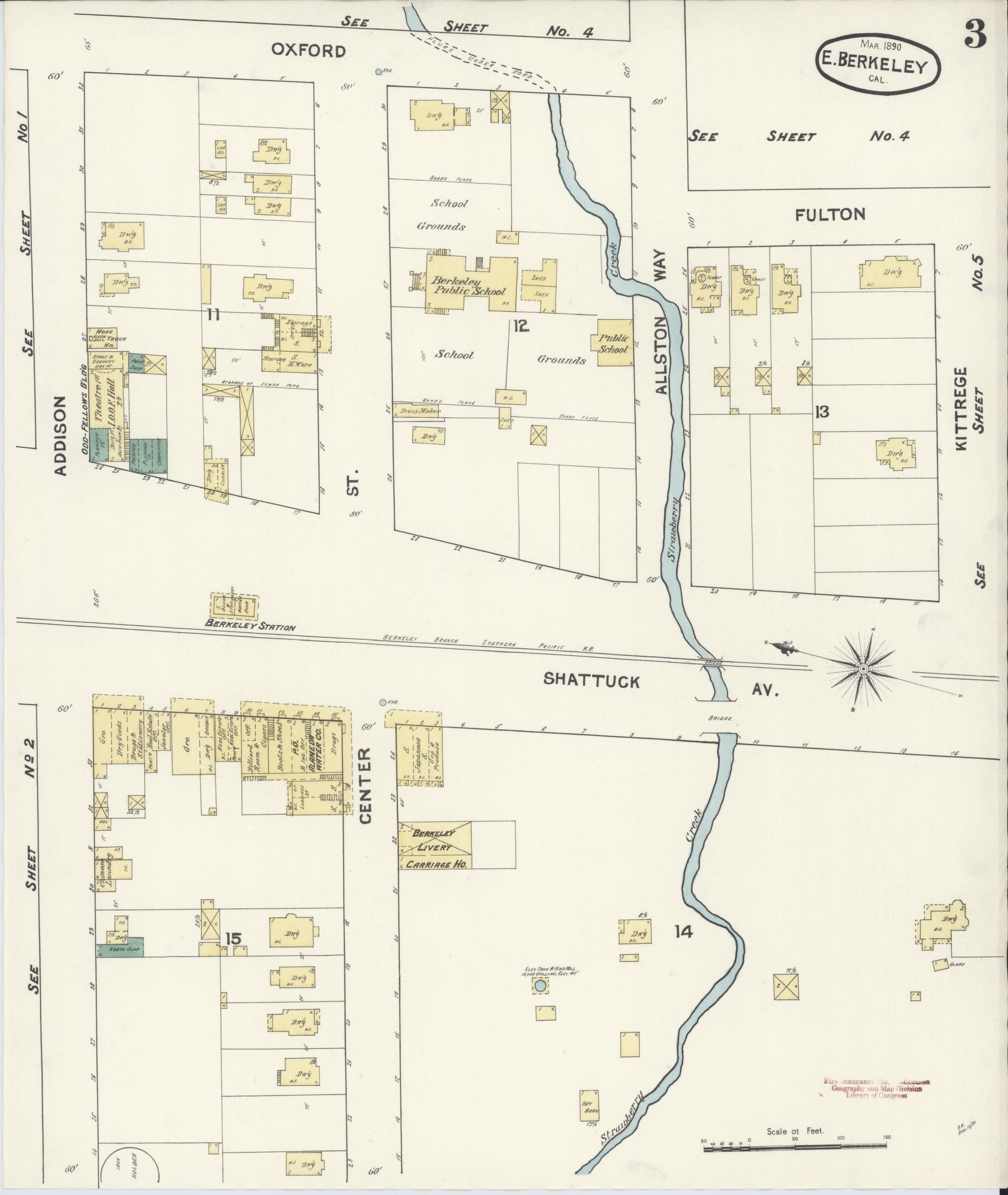 Sanborn Fire Insurance Map from East Berkeley, Alameda County, California (1890), Sheet #0003 - Complete Map Set gallery image, historic Sanborn map, vintage wall art, California California