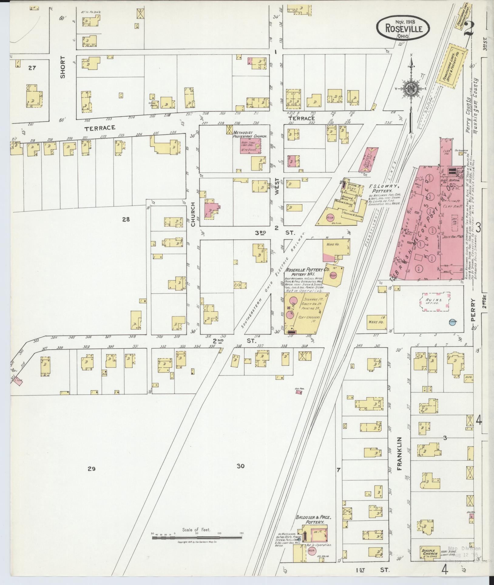 Sanborn Fire Insurance Map from Roseville, Perry And Muskingum Counties, Ohio (1918), Sheet #0002 - Complete Map Set gallery image, historic Sanborn map, vintage wall art, Ohio Ohio