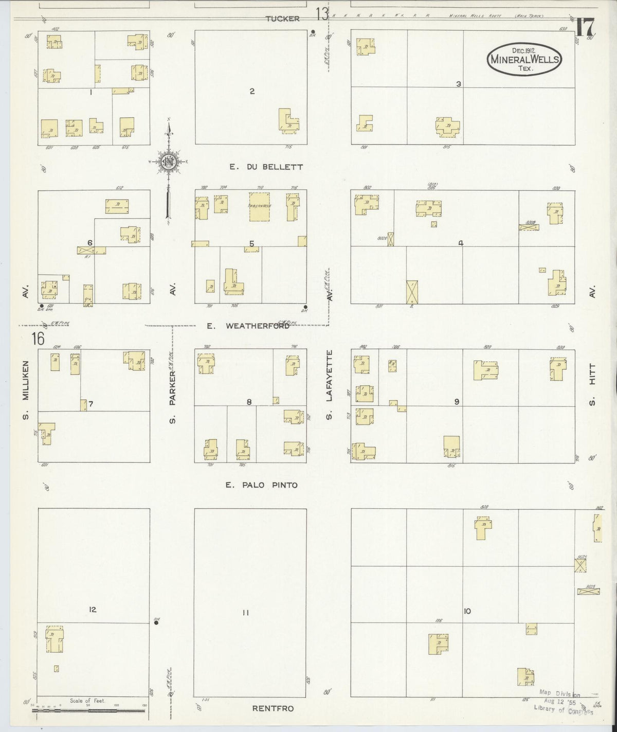 Sanborn Fire Insurance Map from Mineral Wells, Palo Pinto County, Texas (1912), Sheet #0017 - Complete Map Set gallery image, historic Sanborn map, vintage wall art, Texas Texas