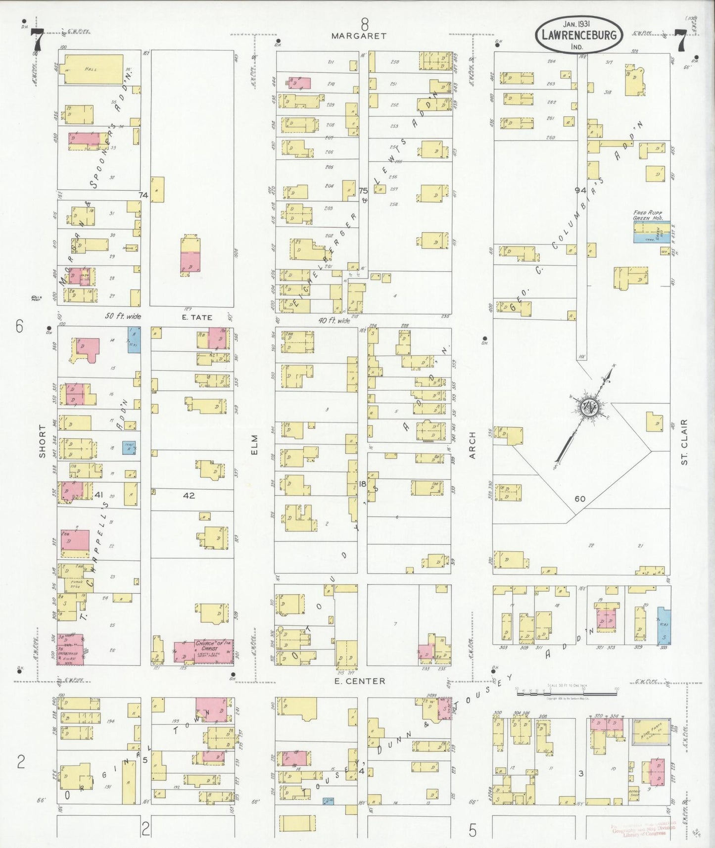 Sanborn Fire Insurance Map from Lawrenceburg, Dearborn County, Indiana (1931), Sheet #0007 - Complete Map Set gallery image, historic Sanborn map, vintage wall art, Indiana Indiana