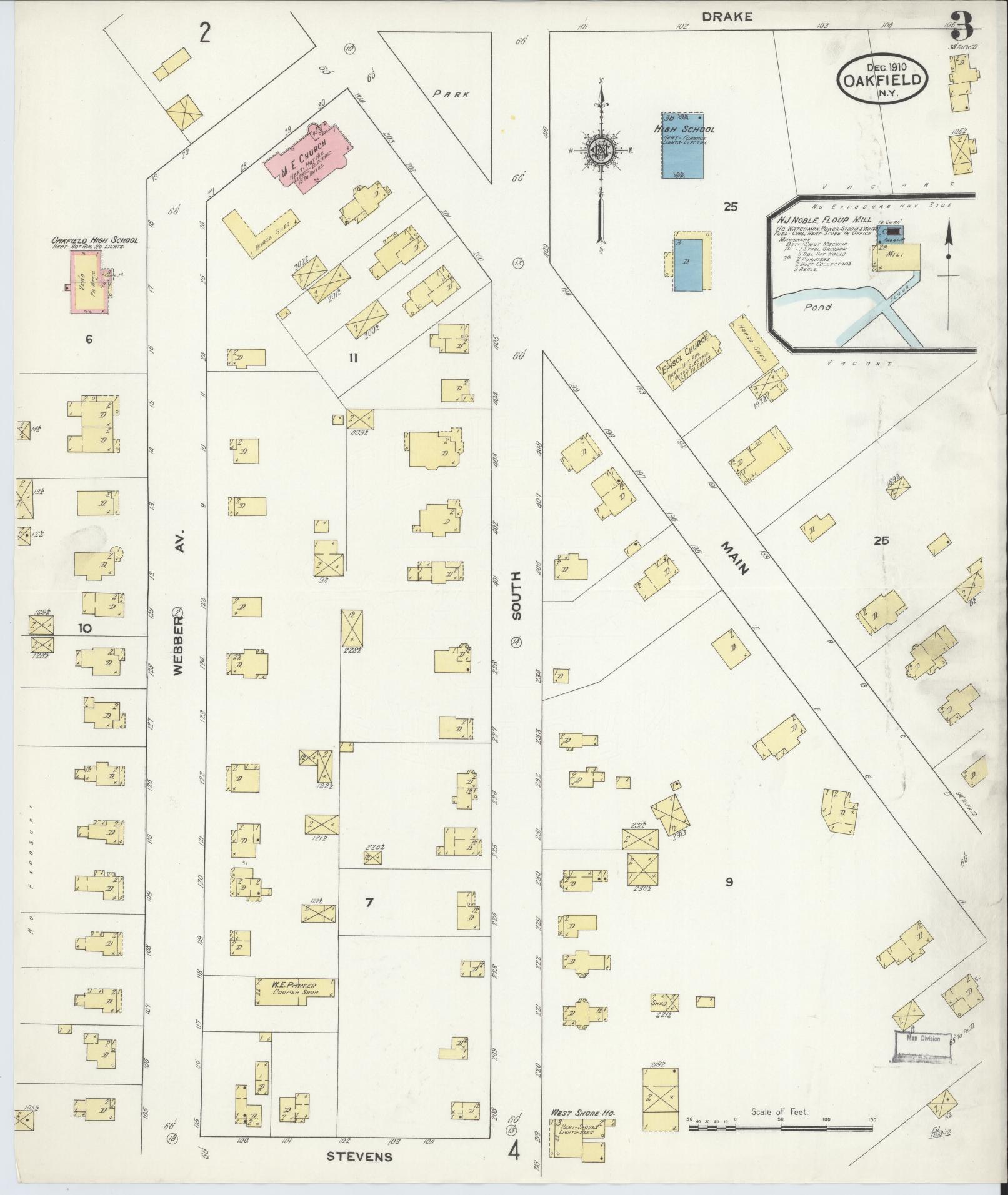 Sanborn Fire Insurance Map from Oakfield, Genesee County, New York (1910), Sheet #0003 - Historic Sanborn Fire Insurance Map Print, vintage old map wall art, antique decor, genealogy gift, New York New York map