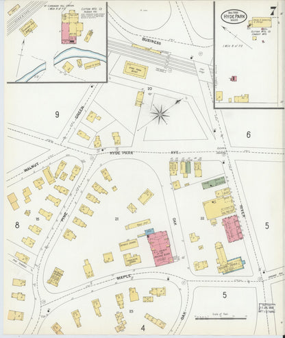Sanborn Fire Insurance Map from Hyde Park, Norfolk County, Massachusetts (1900), Sheet #0007 - Historic Sanborn Fire Insurance Map Print, vintage old map wall art, antique decor, genealogy gift, Massachusetts Massachusetts map