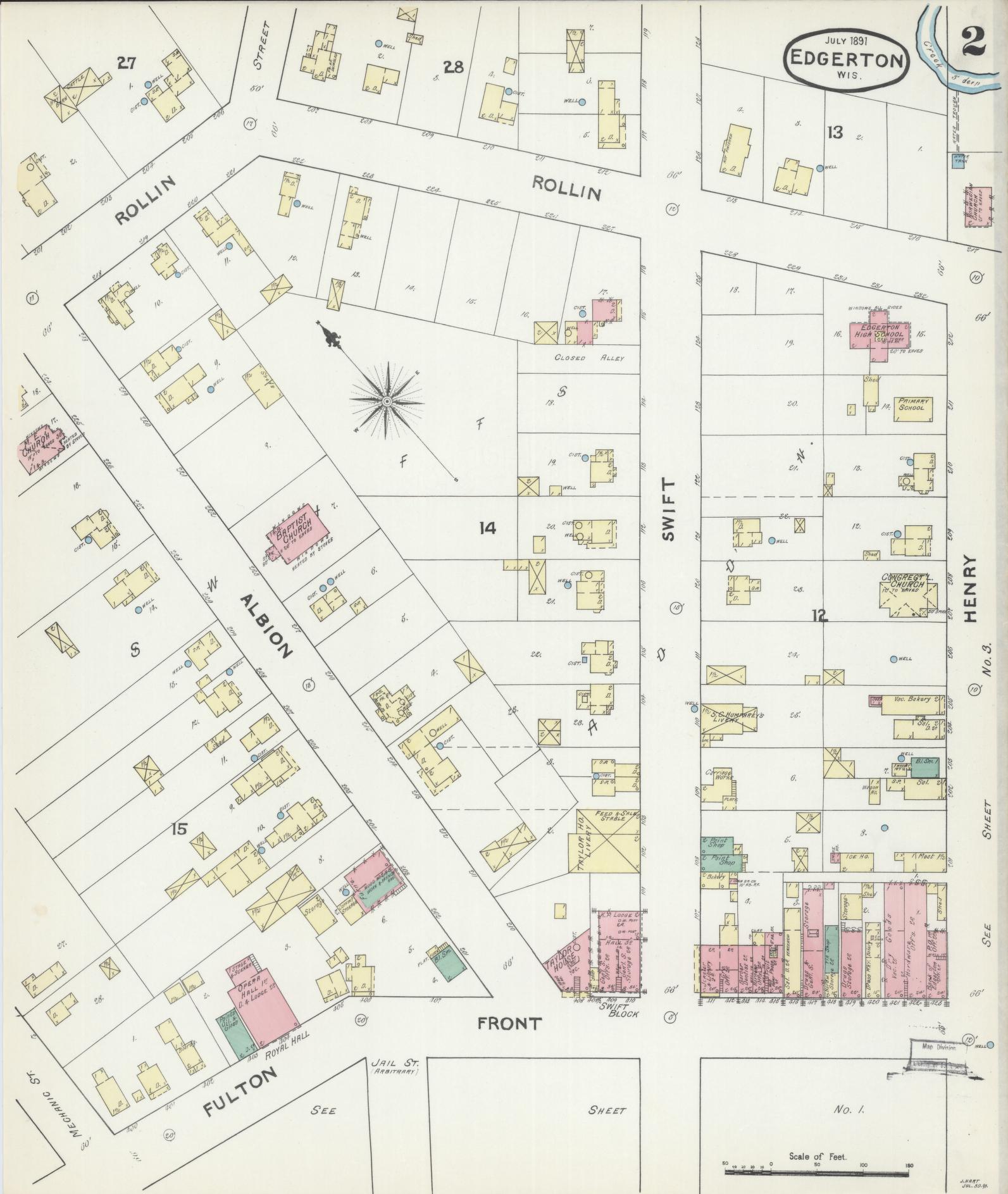 Sanborn Fire Insurance Map from Edgerton, Rock County, Wisconsin (1891), Sheet #0002 - Historic Sanborn Fire Insurance Map Print, vintage old map wall art, antique decor, genealogy gift, Wisconsin Wisconsin map