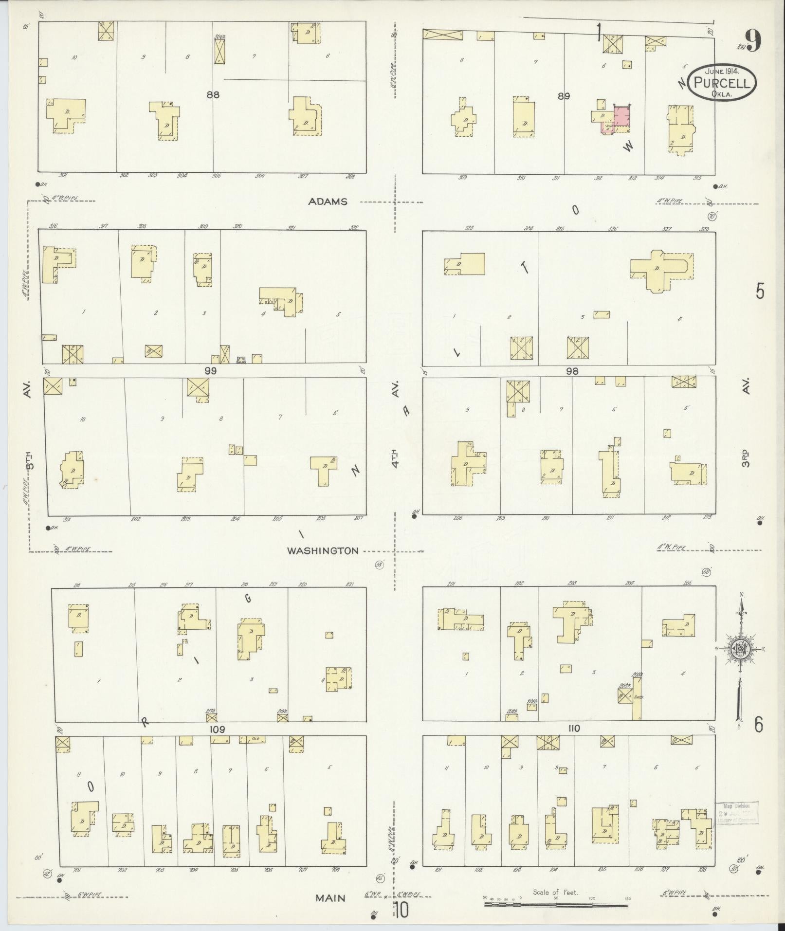 Sanborn Fire Insurance Map from Purcell, McClain County, Oklahoma (1914), Sheet #0009 - Historic Sanborn Fire Insurance Map Print, vintage old map wall art, antique decor, genealogy gift, Oklahoma Oklahoma map
